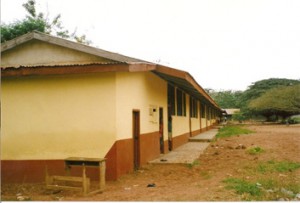 Sept. 15, 2011 - Back view of the completed 12 classrooms, office and store block of Sampa R.C. Primary School.