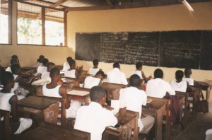 STUDENTS OF SAMPA RC JUNIOR HIGH SCHOOL FORM THREE 'A' IN CLASS AFTER THE RENOVATION OF THEIR BLOCK.